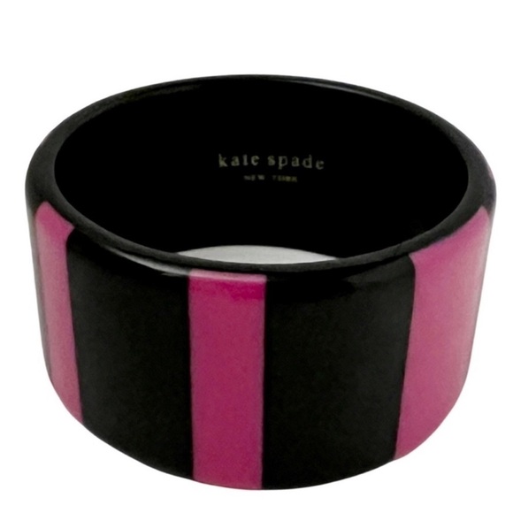 KATE SPADE • Bronwyn Bangle Resin Pink Black Striped Bracelet - Picture 3 of 5